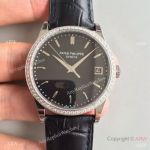 Copy Swiss Patek Philipe Cal.324 S C Watch SS Black Dial Diamond Bezel